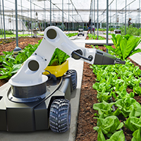 Robot arm planting plants.