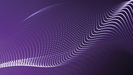 Abstract wave form with white dots on a purple background.