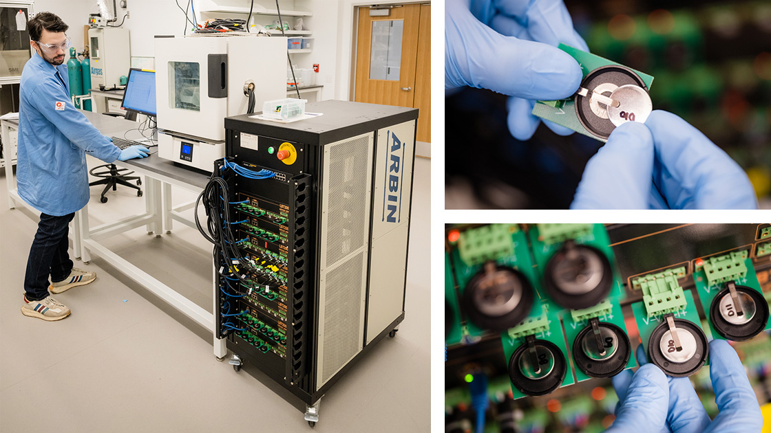 The lab's battery cycler is an important piece of equipment for advancing energy storage research. | Photos by Jason Brown 